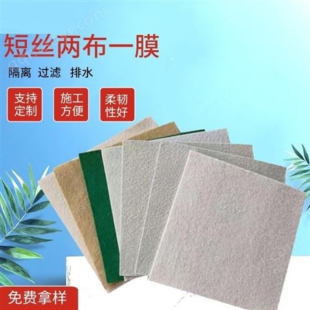 短丝两布一膜 鱼塘防水土工布 渠道防渗复合膜 规格种类